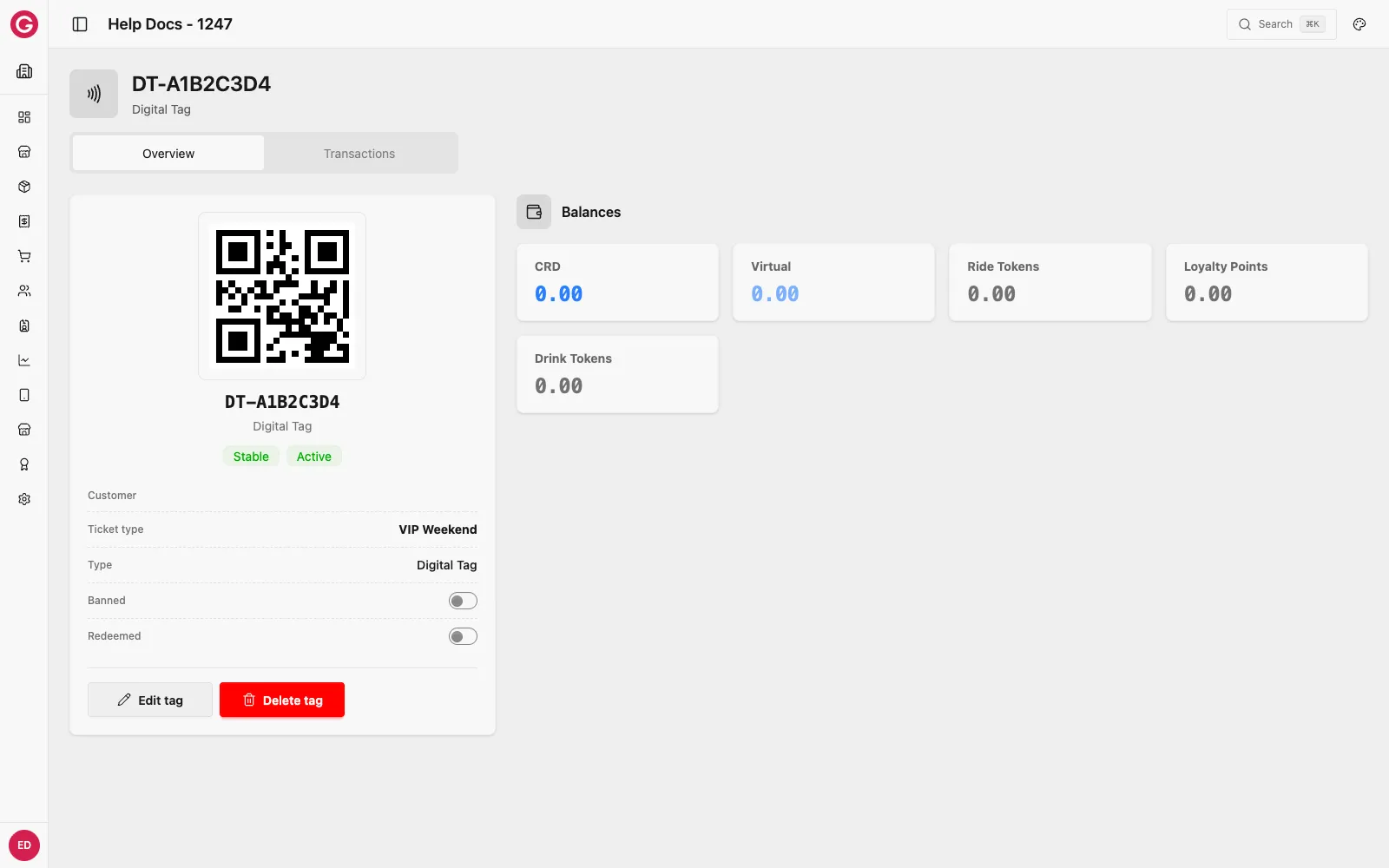 Digital Tag detail, showing its QR code