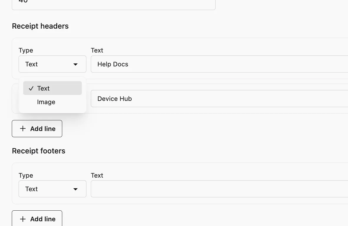Line Type menu with Text and Image