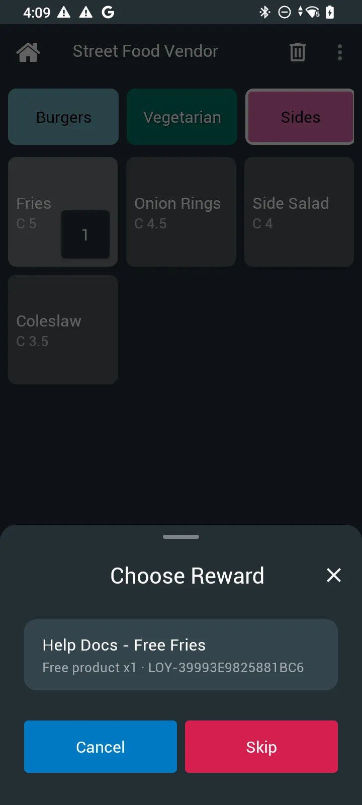 Choose a loyalty reward at checkout