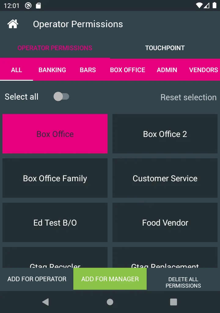 Operator Permissions Add Manager