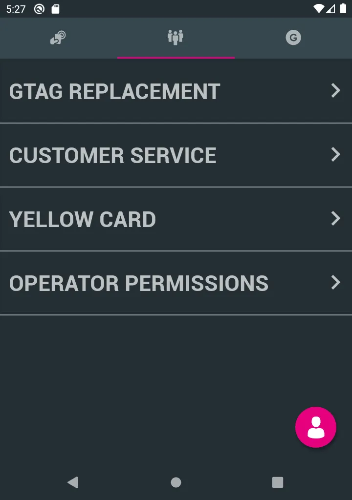 Operator Permissions Menu