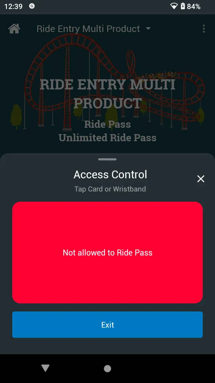 Access Control: Not allowed to Ride Pass, with Exit
