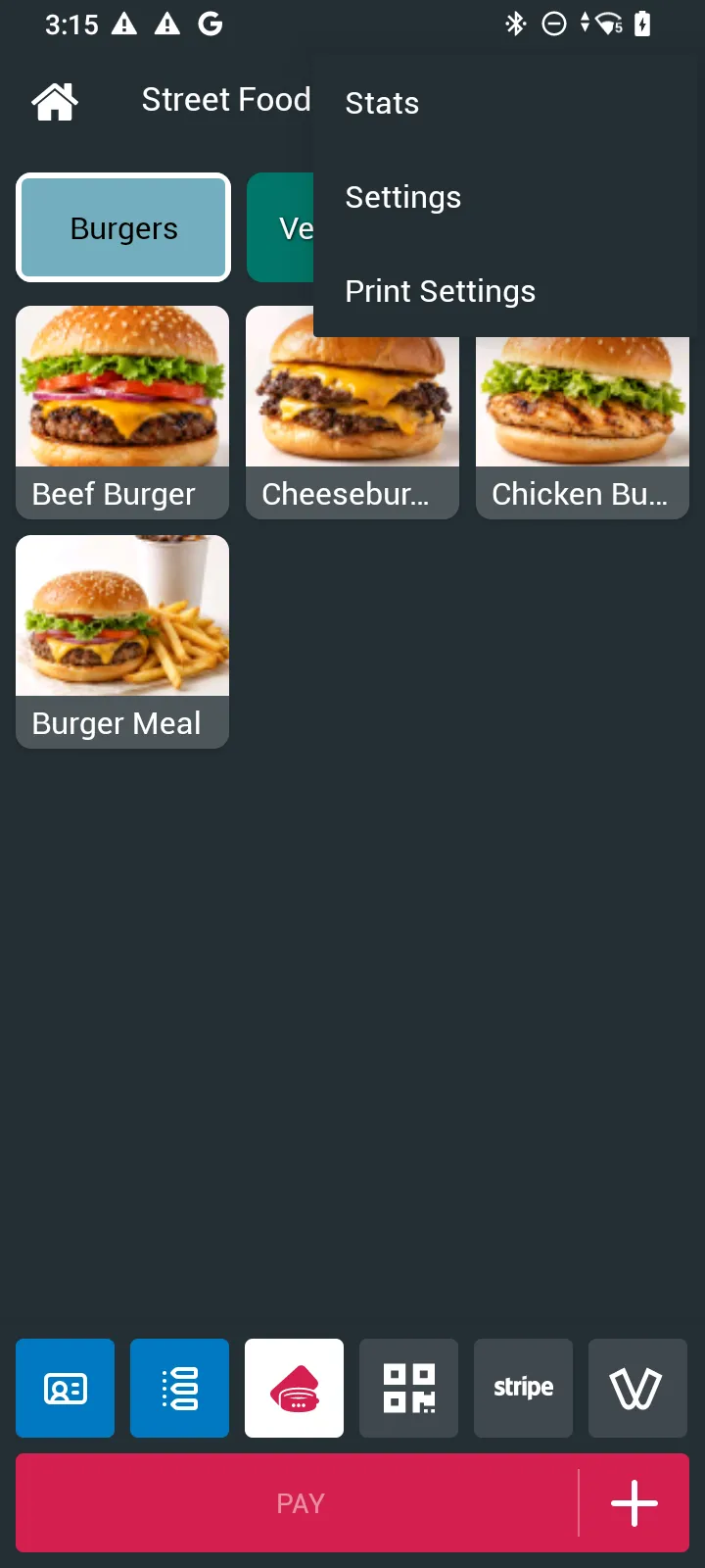 Station menu with Stats, Settings and Print Settings